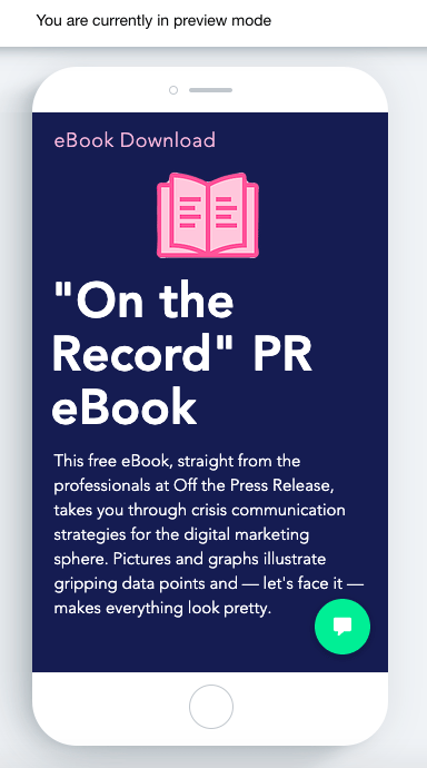 Viewing a landing page in Preview mode on Wix.