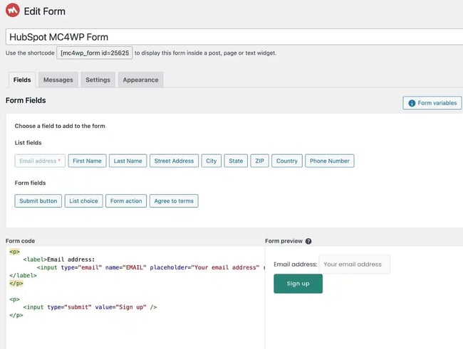 The MC4WP form editor