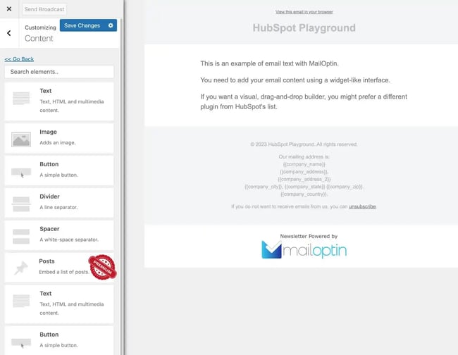 The MailOptin email editor is based on the WordPress Customizer interface