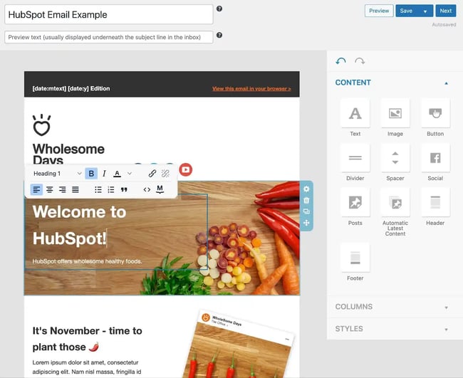 The MailPoet visual email builder