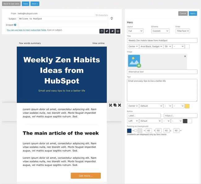 The Newsletter plugin email editor
