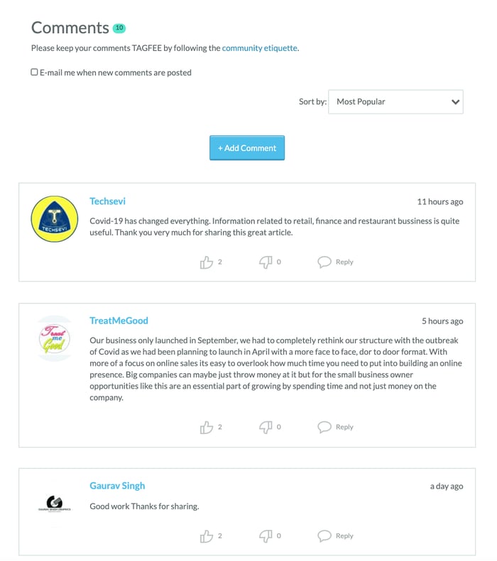Strong sense of community led to enabling of comments of the blog