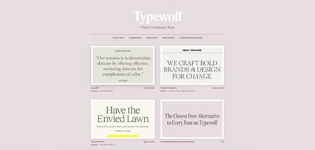 The Typewolf website features bold typography, a muted color palette for your retro website design inspiration