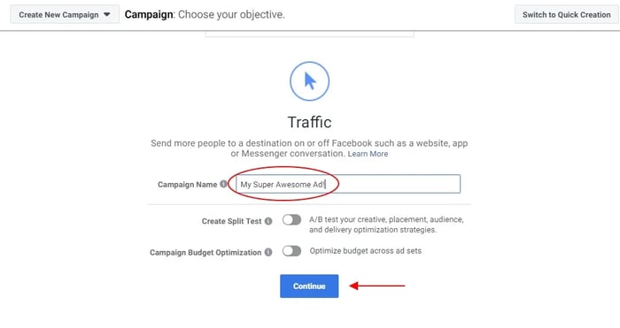 Marketing objective according to Instant experience