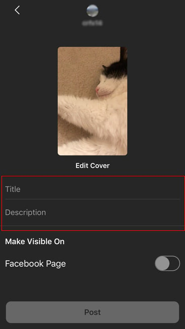 IGTV video screen to add a title and description 
