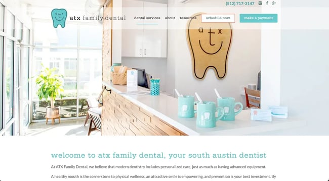 The cute and colorful branding in the Austin Family DDS website can serve as inspiration for any dental website