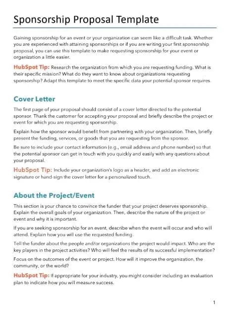 The free HubSpot sponsorship proposal template