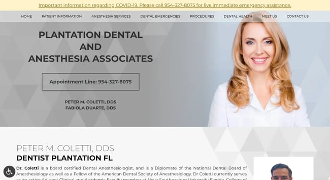 The muted palette of the Asleep Dentistry website communicates a calm atmosphere for this dental practice