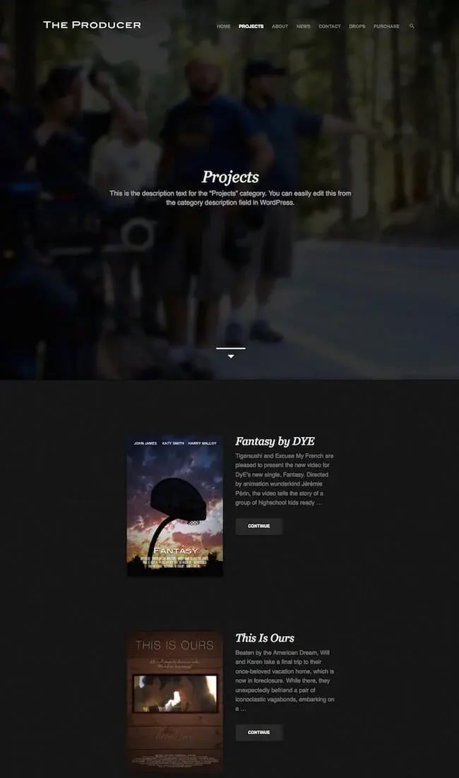 The Producer Video Wordpress theme