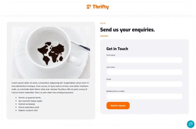 Thrifty HubSpot template for landing page using HTML and CSS