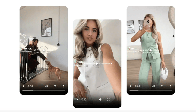 TikTok short-form videos featuring creator-led fashion and lifestyle content displayed in vertical video format, growing social media platforms