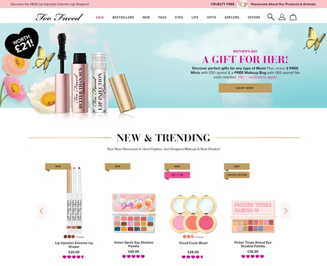 Too Faced uses a soft pink to portray a feminine feel.