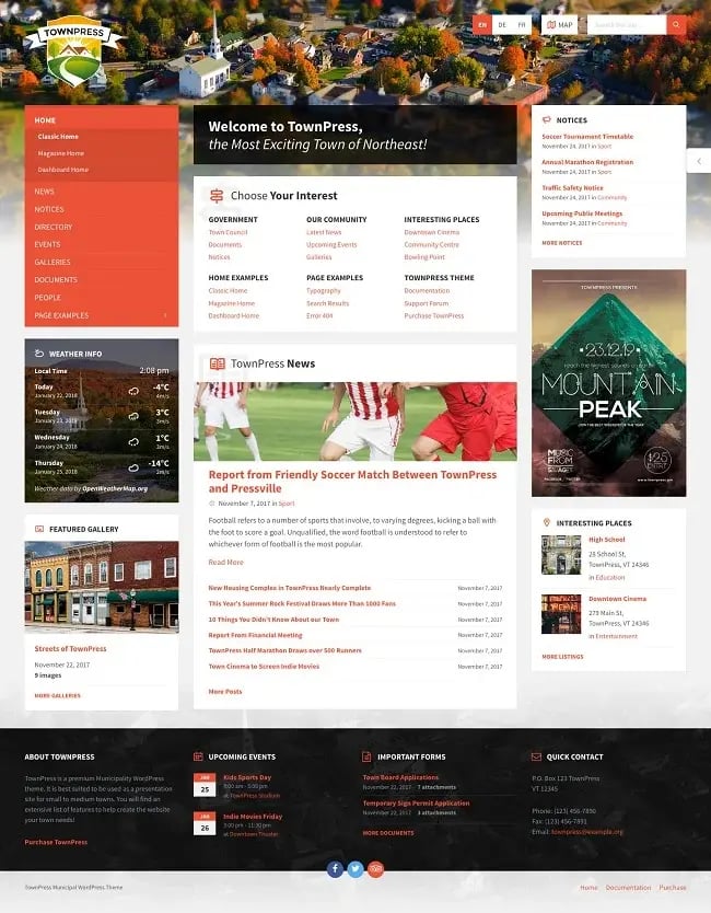 Town Press is designed to meet the needs of a contemporary government website.