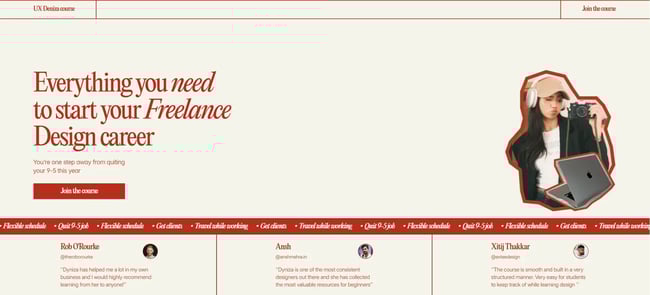 UX Dyniza freelancer website home page