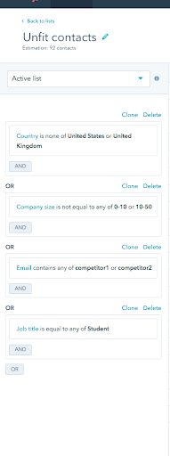 Unfit Contact Active List