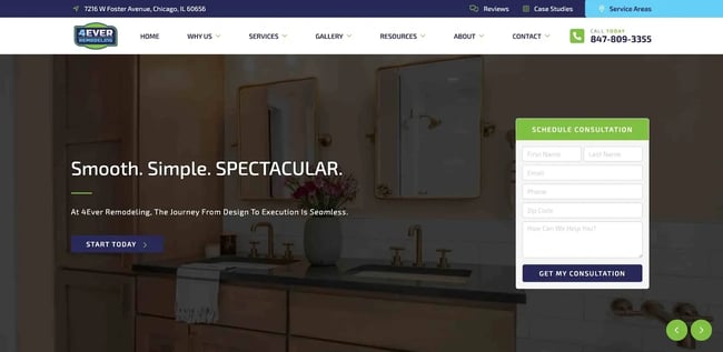 4ever remodeling homepage with web form