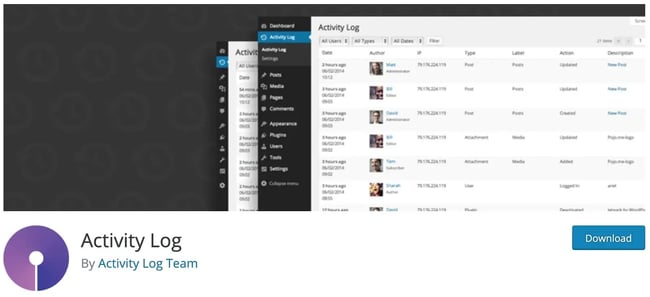 product page for the WordPress tracking plugin Activity Log
