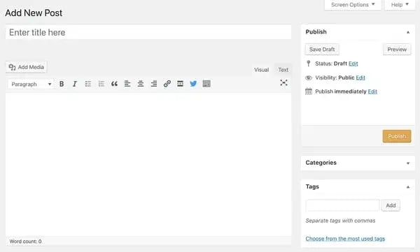 Adding a new post in TinyMCE editor in earlier version of WordPress
