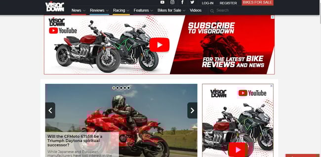 Niche website design example: Visor Down
