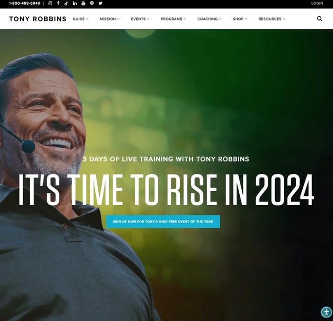website design for business coaches, example from Tony RobbinsIMG Name: tonyrobbins