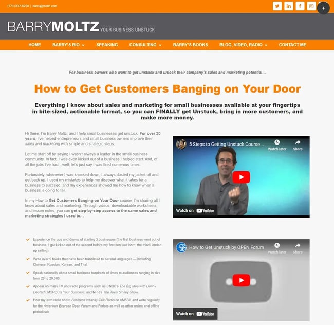website design for coaches, example from Barry MoltzIMG Name: moltz