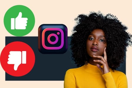 A woman contemplates the pros and cons if Instagram Marketing.