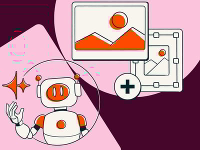 A robot and image of a photo design represent ai for graphic design 