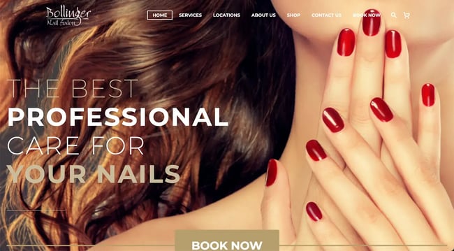 Best nail salon websites, example from Bollinger Nail Salon 
