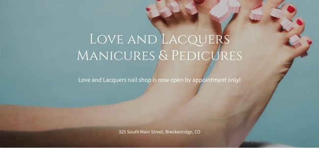 Best nail salon websites, example from Love and Lacquers.