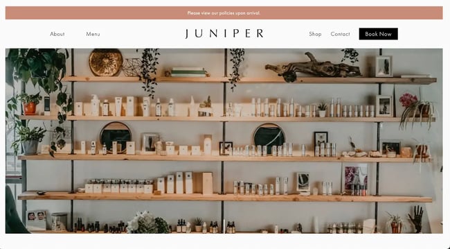 Best nail salon websites, example from Juniper.