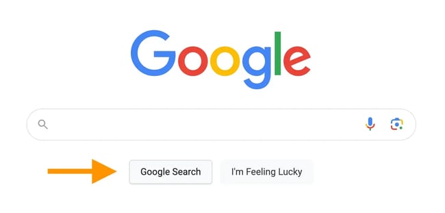 The Google search homepage with the cursor over the Google Search button with CSS rounded corners