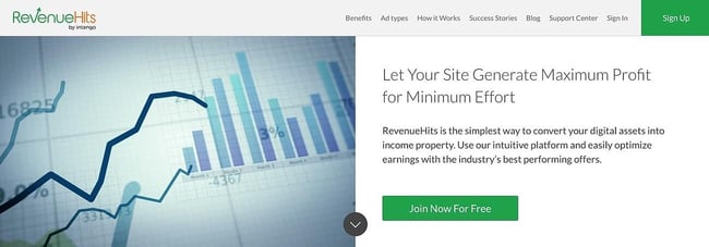 the homepage for the AdSense alternative revenue hits