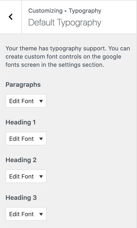 heading selector panel for the easy google fonts plugin