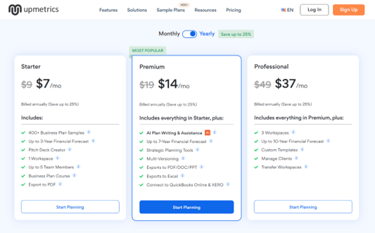 Upmetrics Pricing