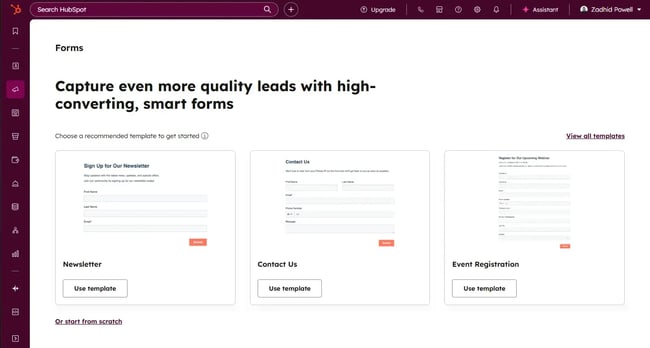 Use templates or start from the scratch to create forms in HubSpot