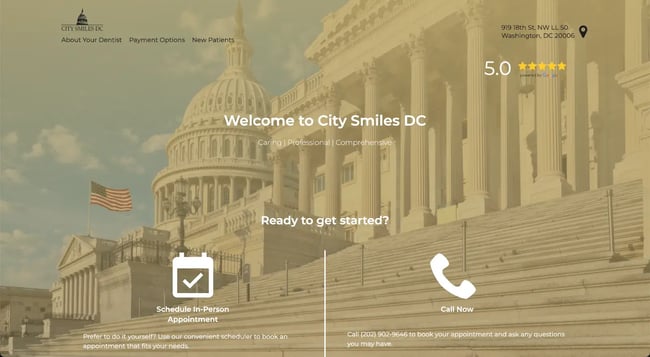 Use your local surroundings to serve as your inspiration point for your dental website, like City Smile DC did