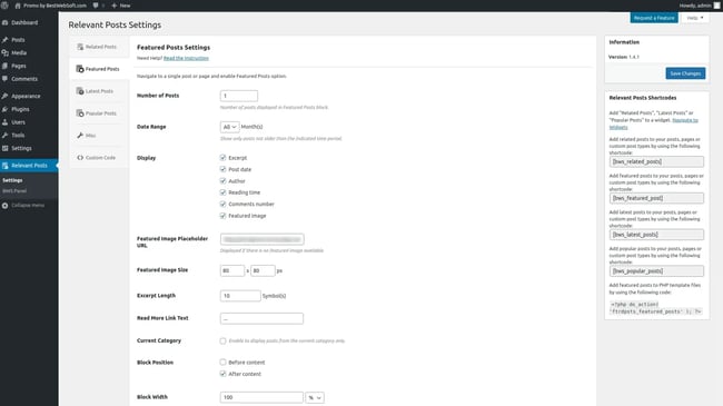 User configuring popular post settings via Relevant plugin 
