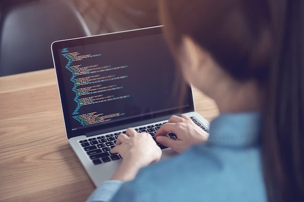 wordpress code block being created on a laptop