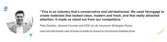 Venngage client testimonials as b2b marketing strategies