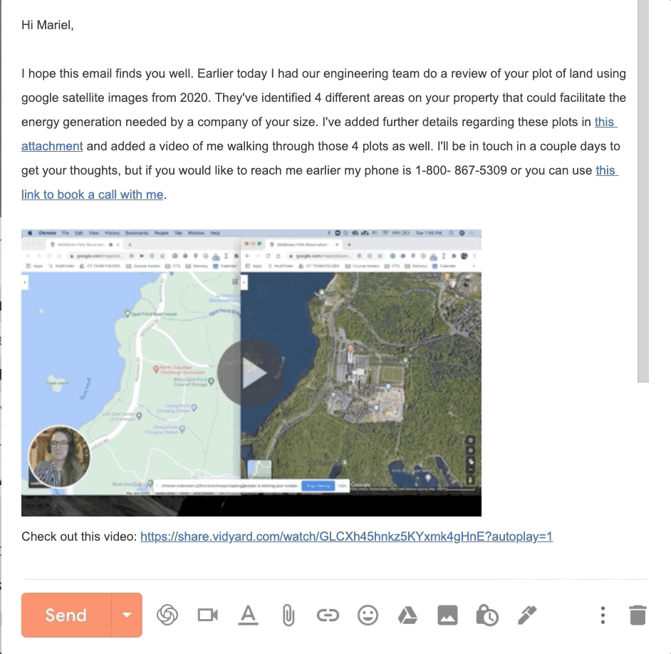 Screenshot of an example email with included Vidyard  screenshare as described in-text.