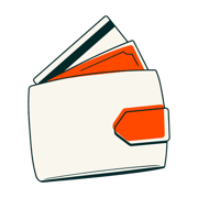 Illustration einer Geldbörse mit Zahlungskarten als Symbol für Transaktions- und Plattformgebühren bei der Zahlungsabwicklung