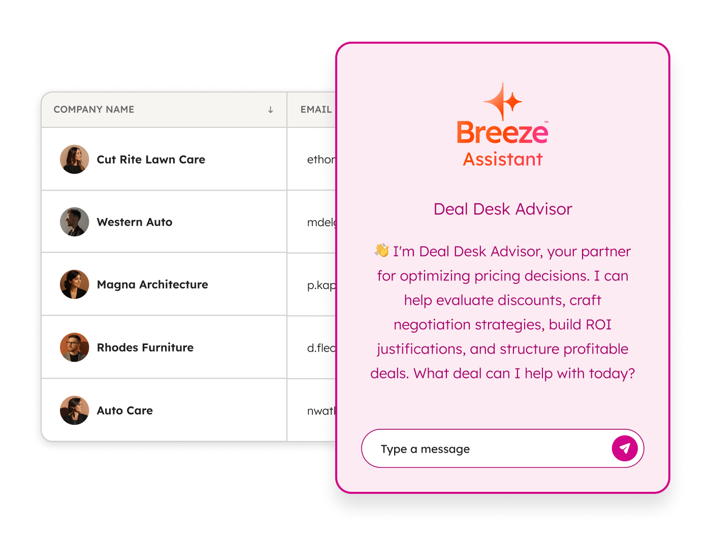Breeze simplified user interface showing  Custom Assisstant