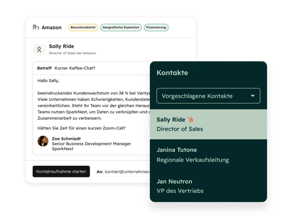Vereinfachter Produkt-Screenshot mit Prospecting Agent und Kontaktsuche