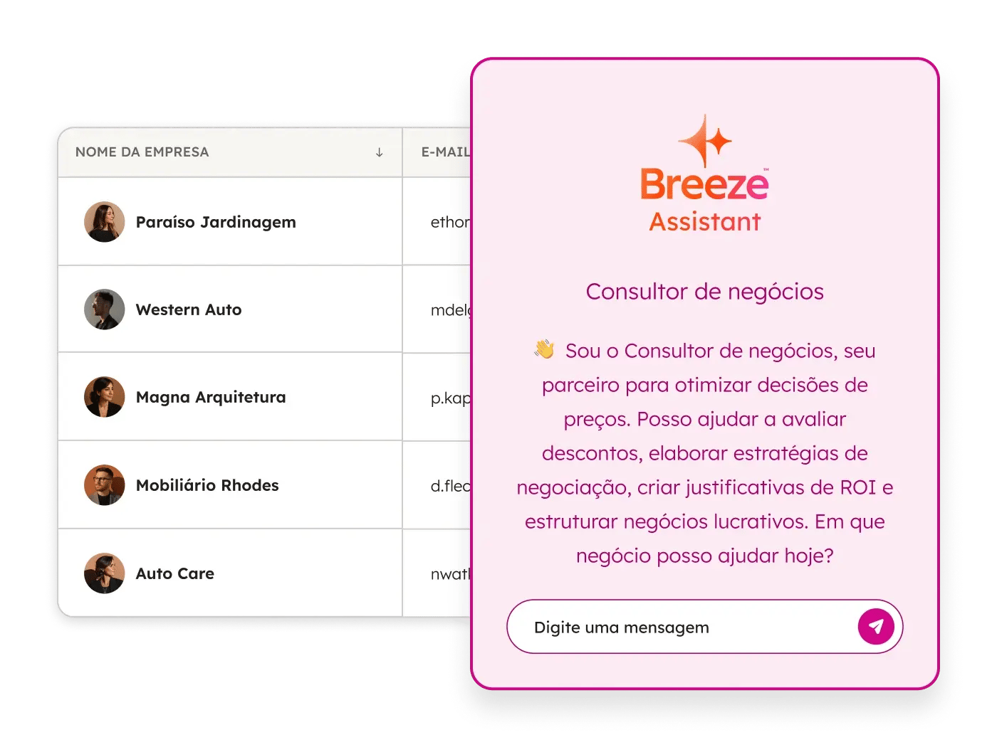 Interface de usuário simplificada do Breeze mostrando o assistente personalizado