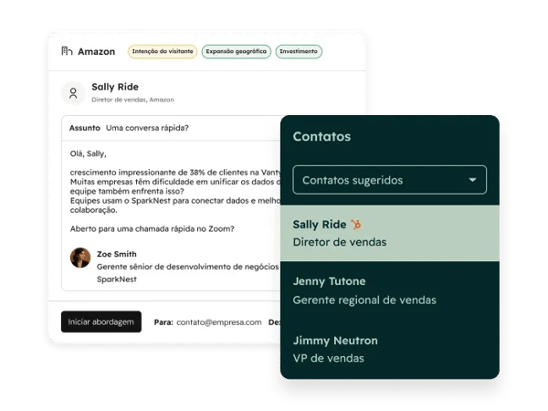 Captura de tela simplificada do produto mostrando a prospecção de contatos do Prospecting Agent