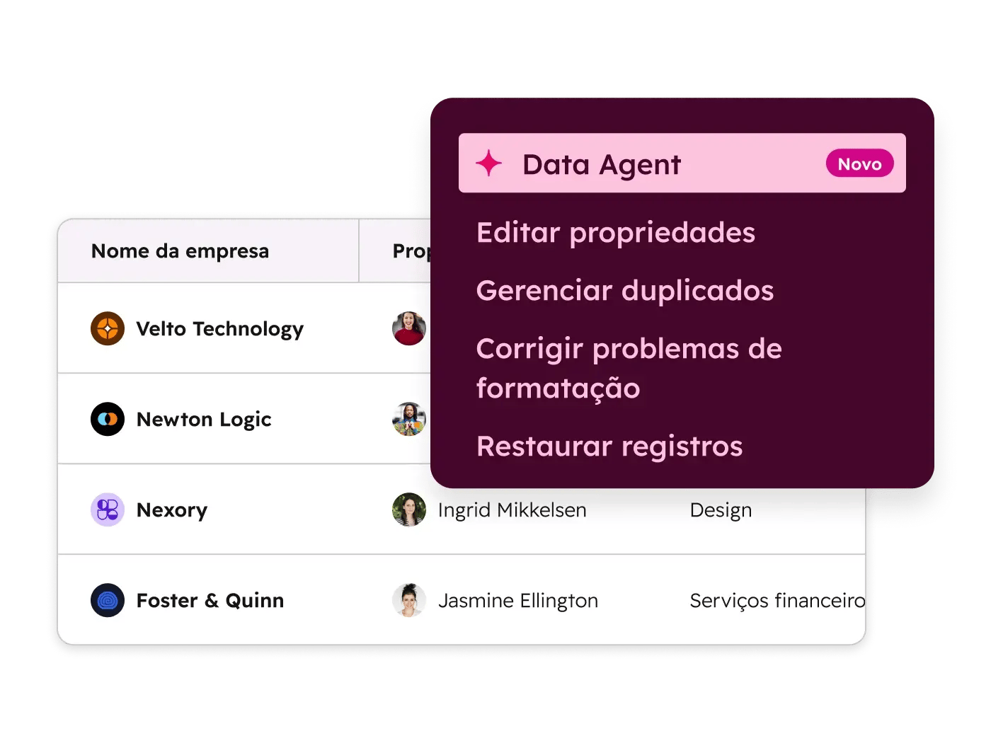 Interface de usuário simplificada do Breeze mostrando inteligência sobre clientes do agente de dados