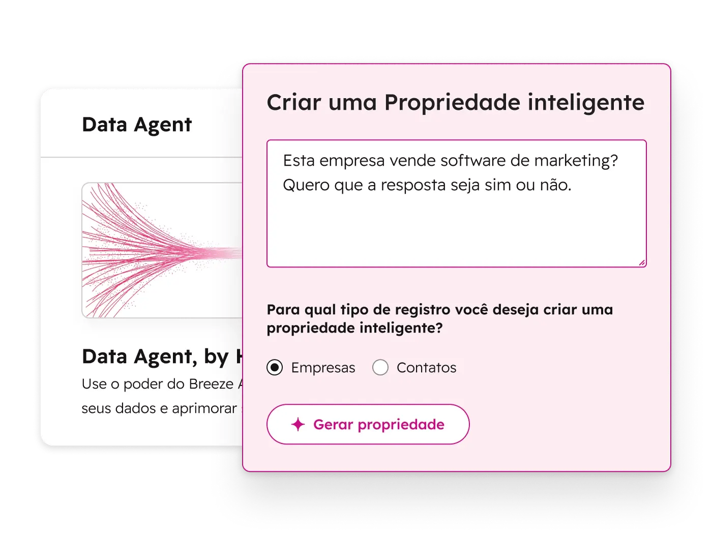 Interface de usuário simplificada do Breeze mostrando as propriedades inteligentes do agente de dados