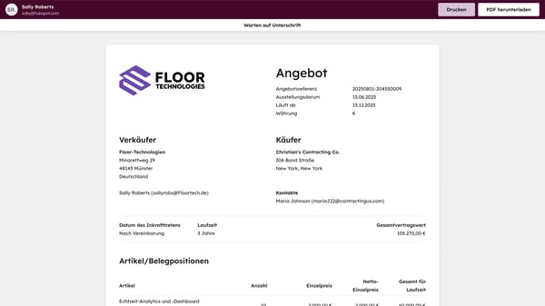 Angebotssoftware von HubSpot: Vollstaendiges Angebot 