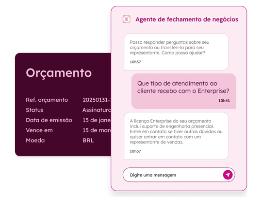 captura de tela da interface de configuração, preço e orçamento