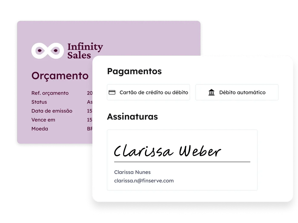 Interface de orçamentos da HubSpot